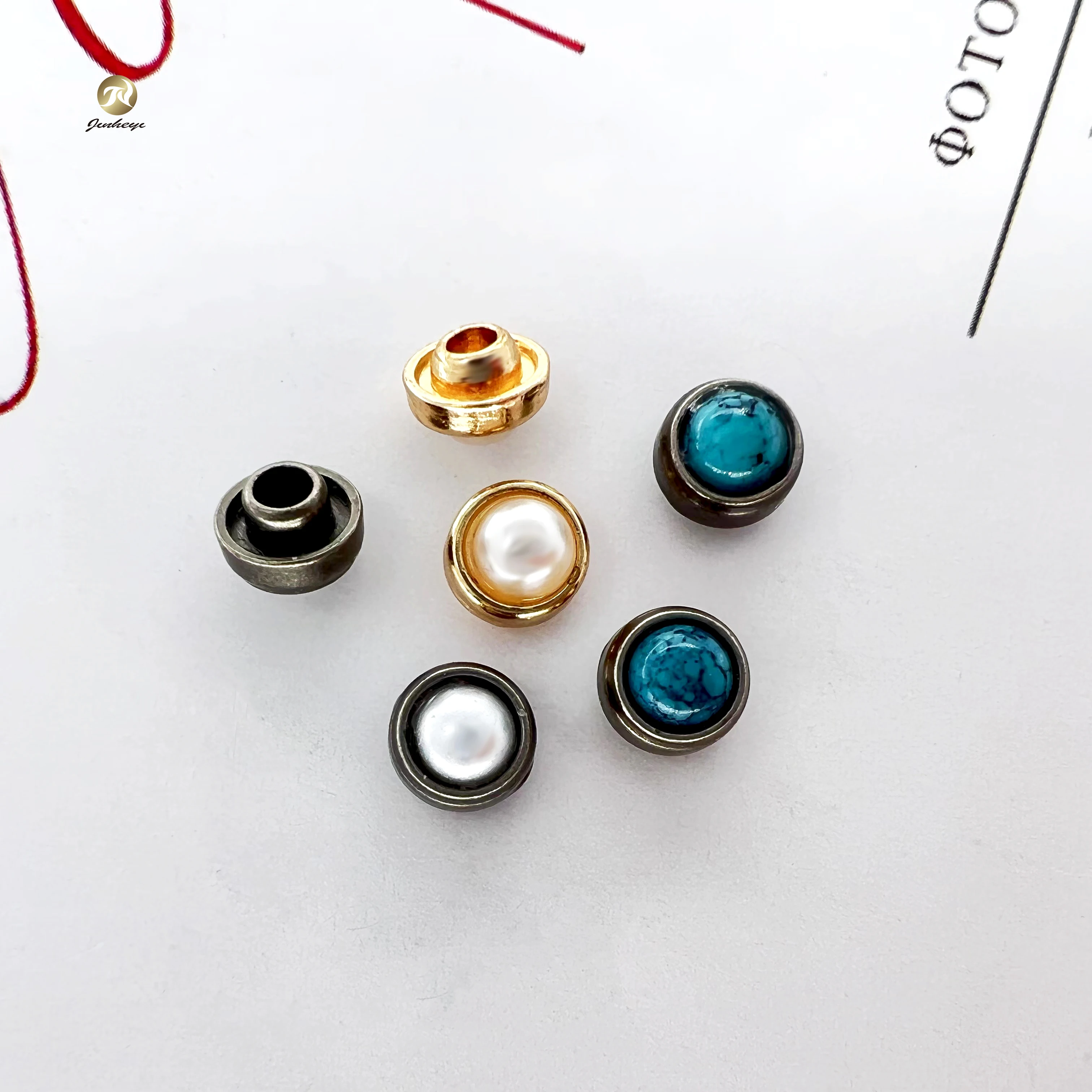 Turquoise Stones Semi-Circular Inlaid Pearl Beads Garment Rivets Clothing Colorful Round Pearl Garment Rivet