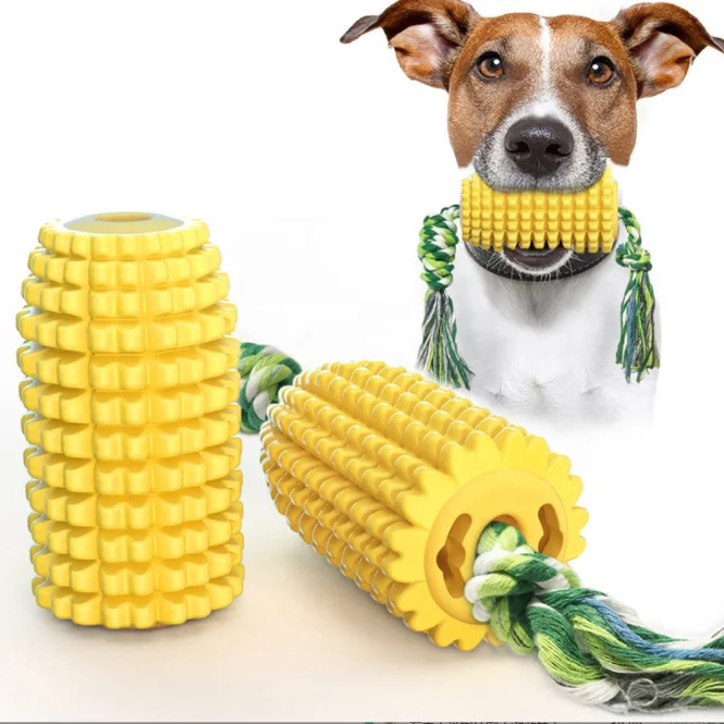 dog toothbrush chew toy corn molar stick bite-resistant dog toy with rope puzzle dog pet tooth toy
