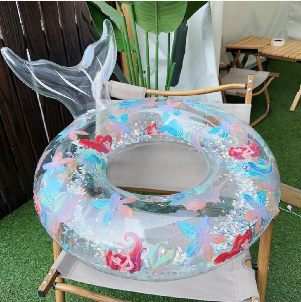Summer Mermaid Tail Confetti Sequin Inflatable Pool Floats Swim Ring for Adults Swimming Pool Beach Party Water Toys