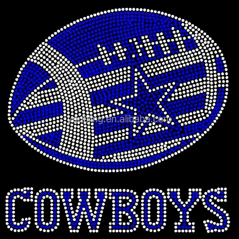Hot New Style Bling  Cowboys Football Custom Blue Star inside NFL Rhinestone Transfers Iron on Heat Motif Design  Ready to Press