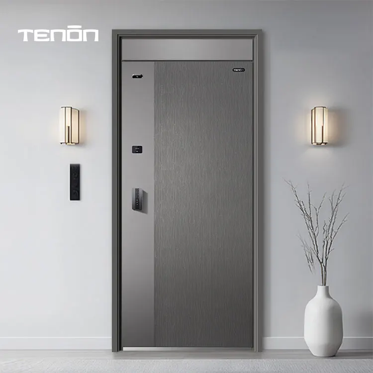 Modern Main Gate Door Design Exterior Iron Door Smart Lock Front Entry Doors with Doorrbell Camera