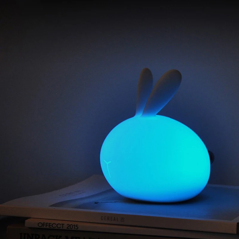 Soft Rabbit Cartoon USB Charging Multicolor Touch Sensor Baby Nursery Lamp Sleep Silicone LED Night Light