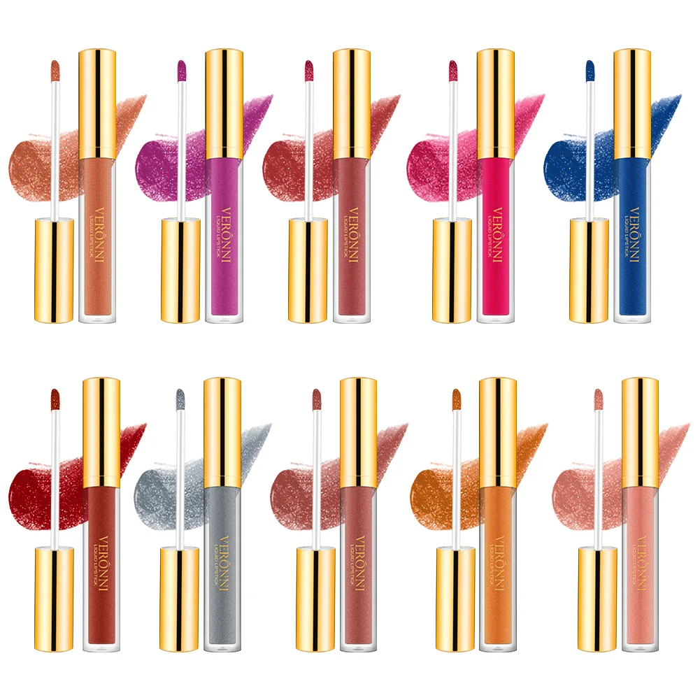 Diamond lip gloss 10pcs/Set Velvet non-stick cup Lipstick 24HR Lasting Finish Liquid Lipstick Lip Gloss set Makeup Cosmetic
