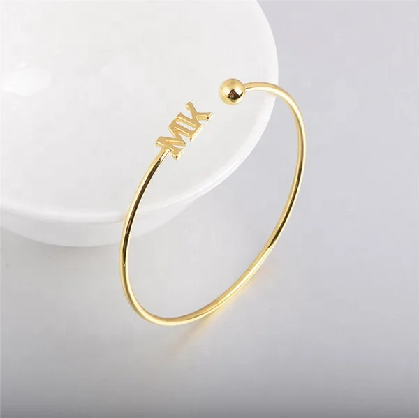 Yiwu Aceon Gifts for men women new silver color stainless steel fashion cuff bangle bracelet MK Letter Bangle