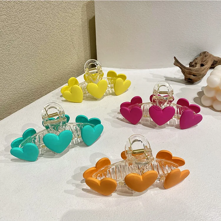 New Sweet Girl Cute Geometric Candy Color Heart Shape Hairclaw Hair Clamp Large Clear Acrylic Hair Claw Clip
