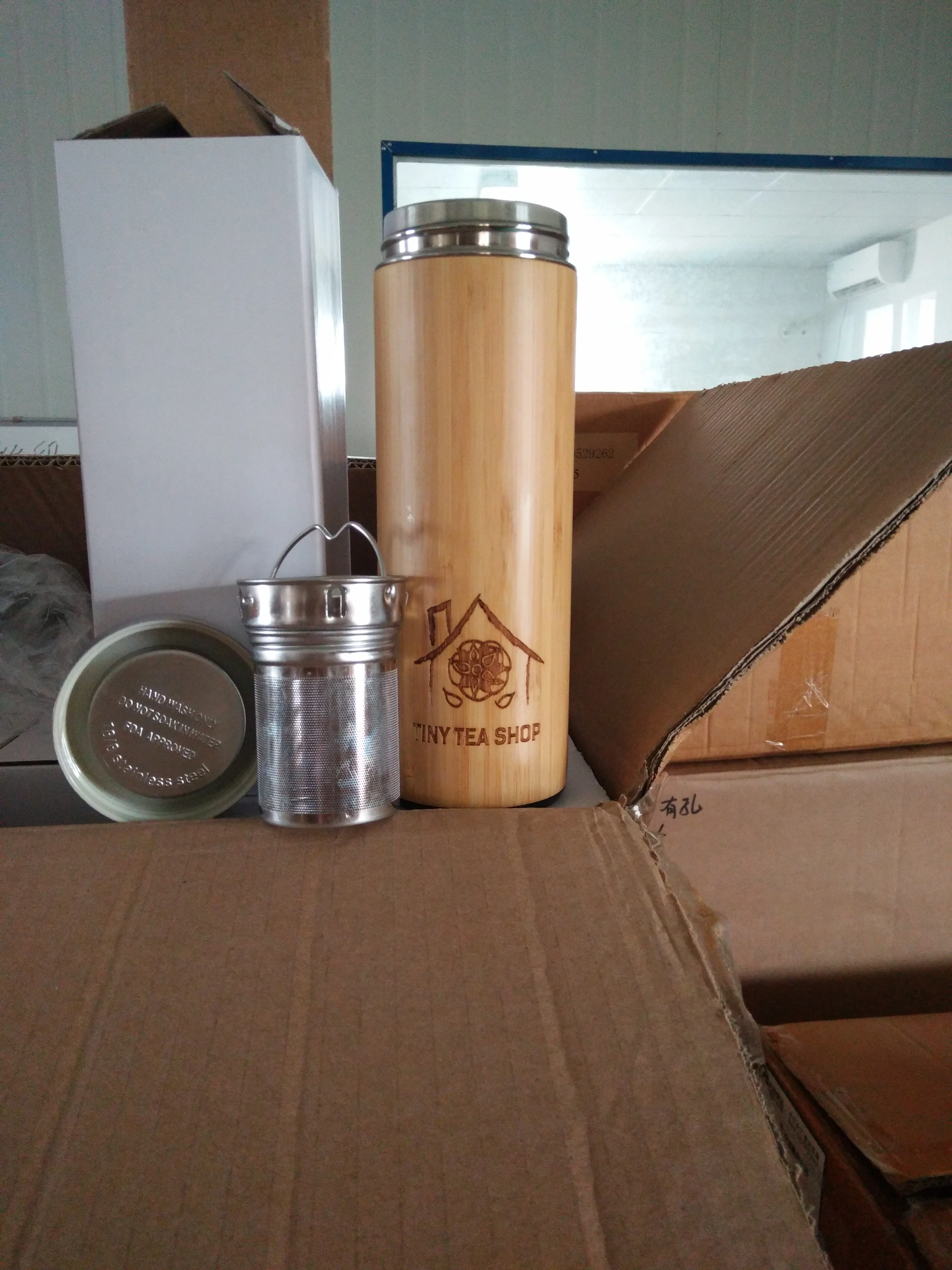 350ml 450ml 500ml 530ml Eco-Friendly High Quality Real Wooden Double Wall Vacuum Insulated Flask Bamboo Water Bottle for Tea