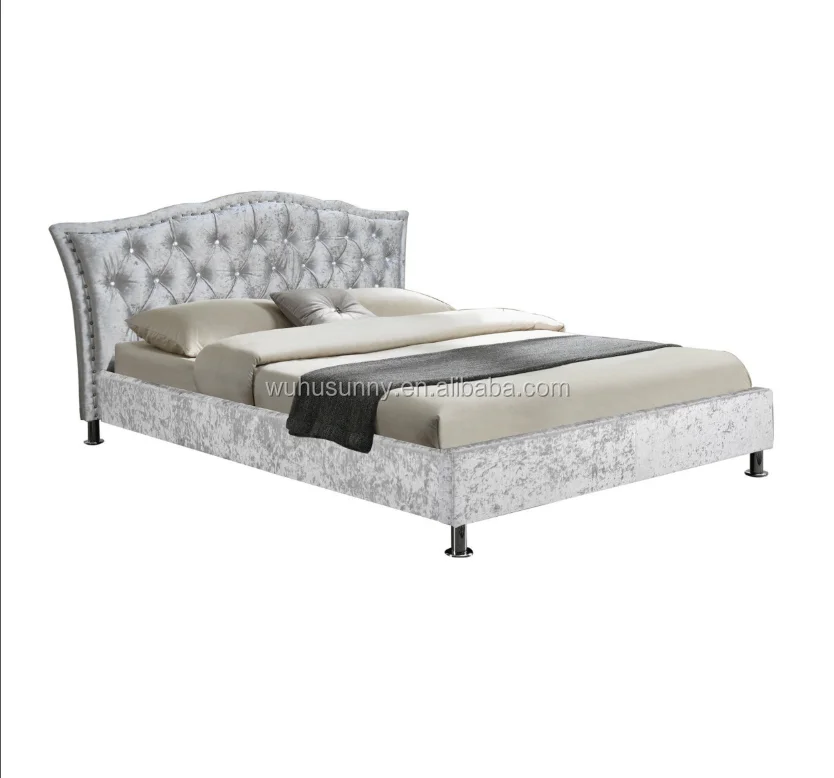 2022 Factory Direct High Quality queen size crush velvet fabric bed frame with headboard