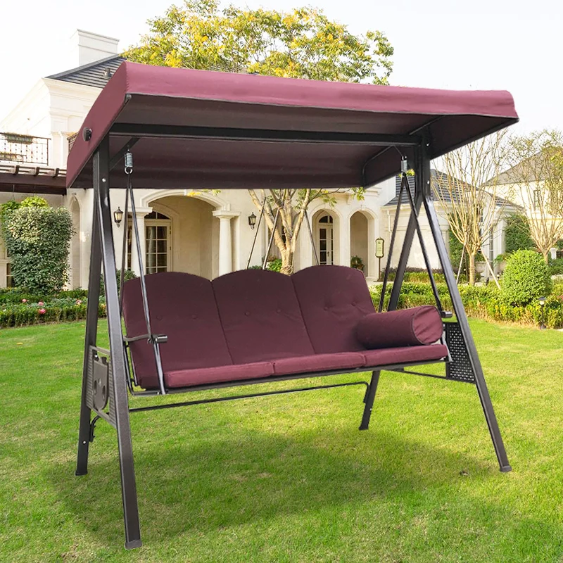High quality patio rattan swing chair outdoor swing sets for adults garden hanging 3 seat swing iron steel chair