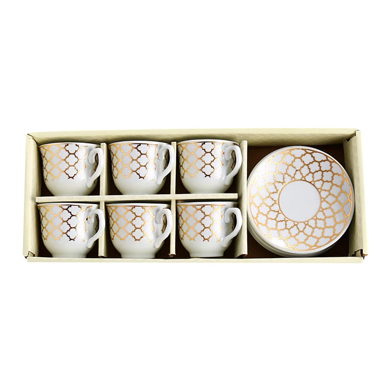 New European Ceramic Mugs Luxury Coffee Table Gift Box Set of 6 Vintage Arabic Coffee Tea Cup and Saucer Set