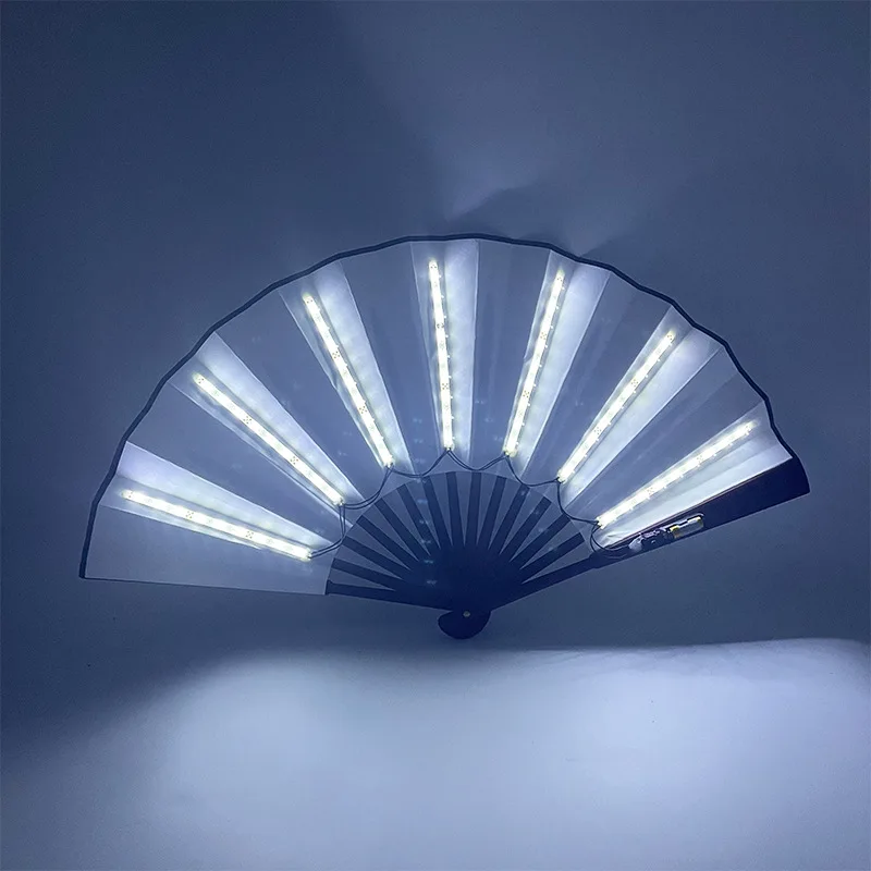 LED Glowing Folding Fan,Colorful Chinese Hand Held Clack Fan,Festival Fan,LED Flashing Rave Fan,Light Up Folding Fan (red)
