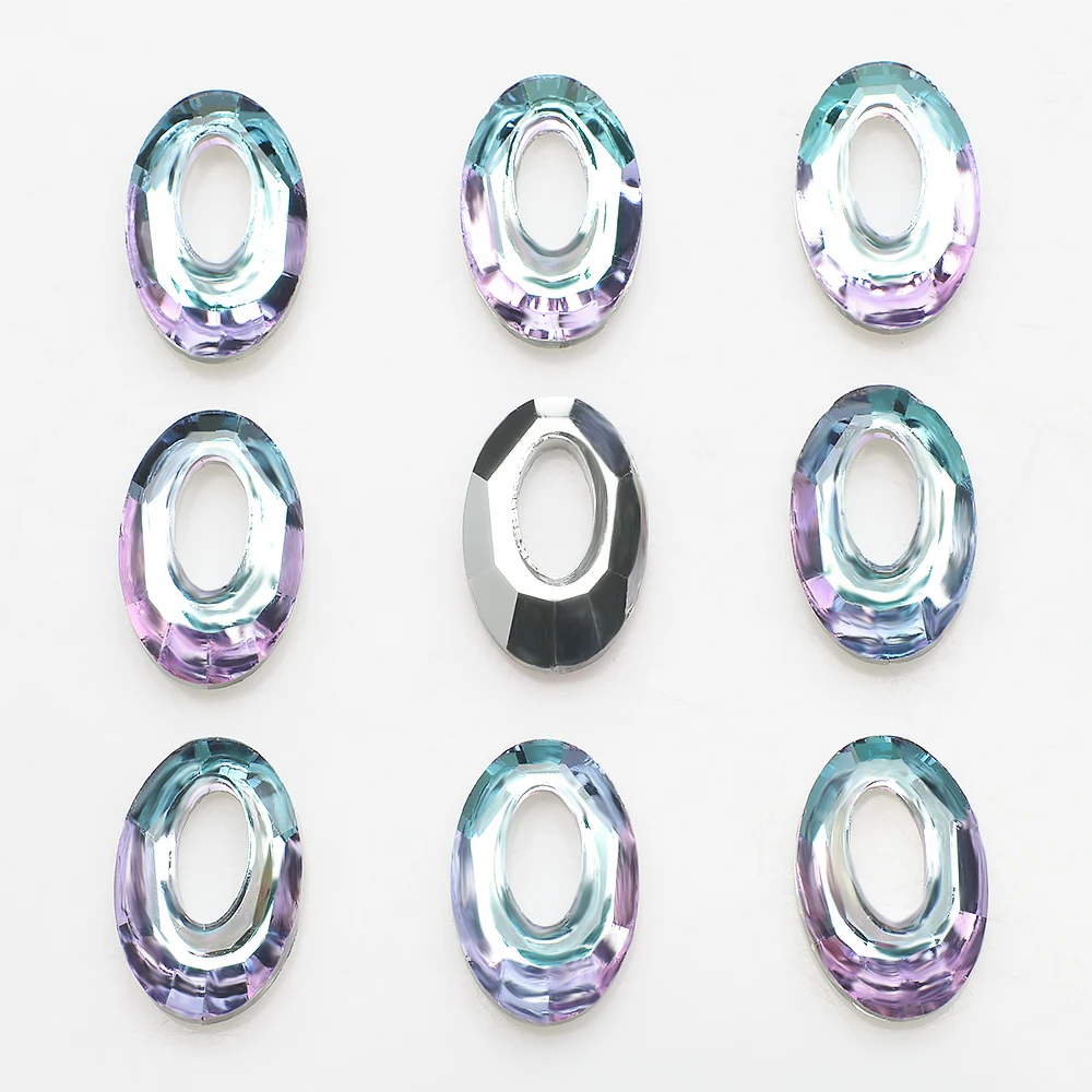 Zhubi Wholesale Color Sublimation Vitrail Light Crystal Beads Oval Cosmic Ring Hollow Pendant Glass Beads For Jewelry Making