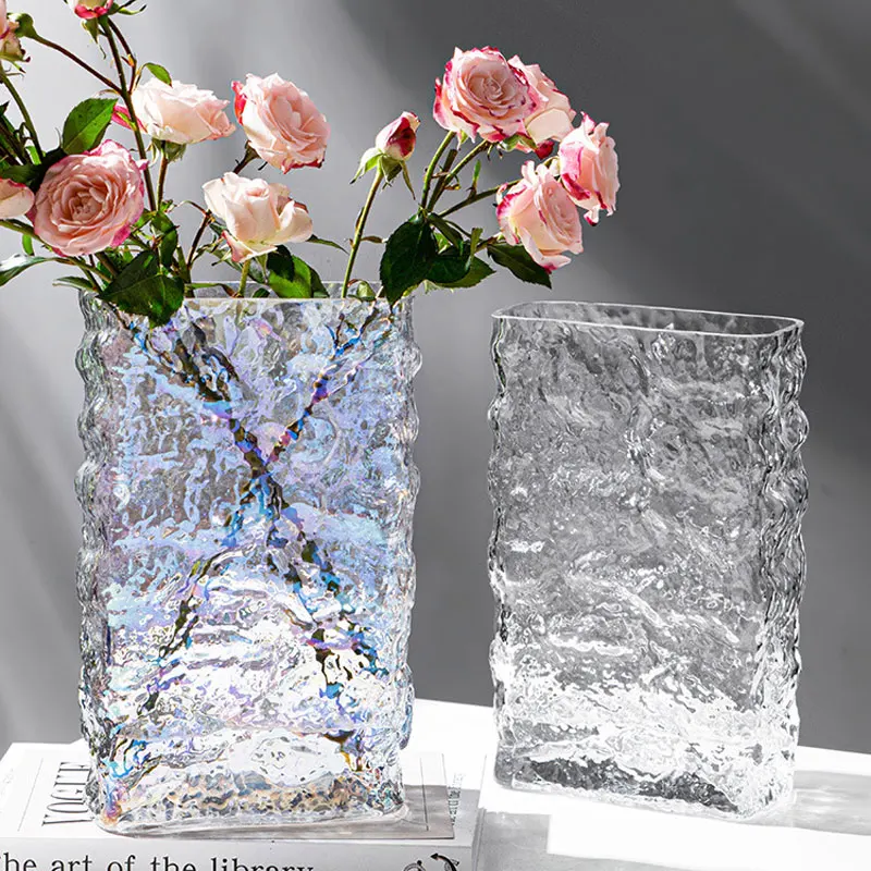 Nordic Style Hot Ins Wind Desktop Decoration Transparent Glass Vase Glacier Hammered Ice Cube Vase