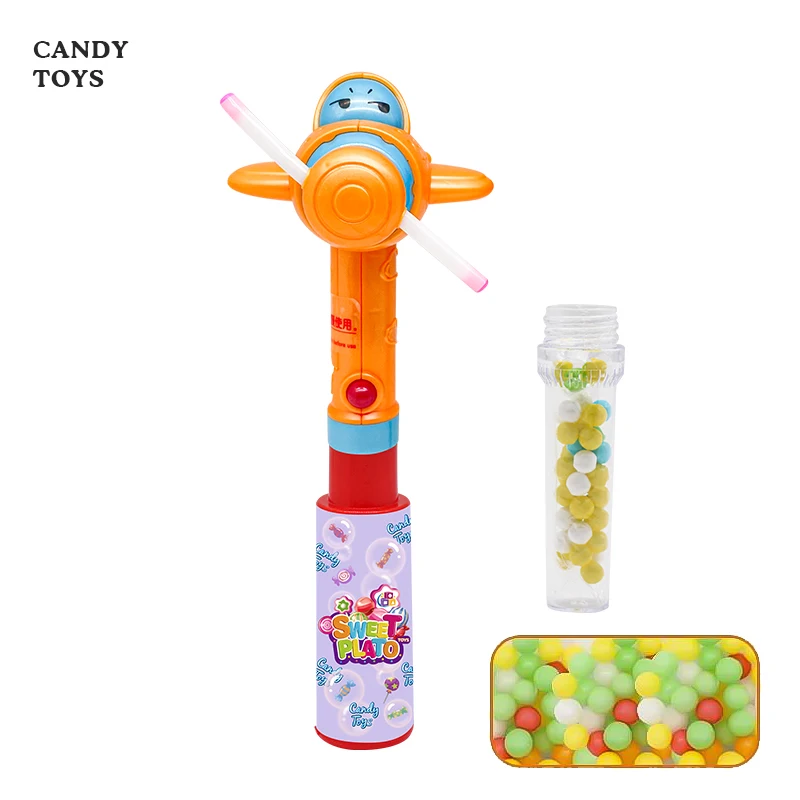 Wholesale Cartoon Airplane Candy Toys With Battery Operated Lighting Handheld Fan For Boys And Girls