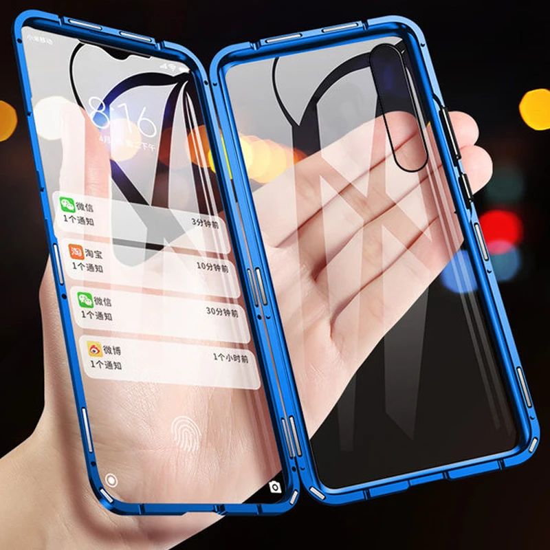 Double Sided Magnetic Absorption Metal Glass Phone Case For Samsung Galaxy A80 A90 5g 360 Protective Cover Flip Back