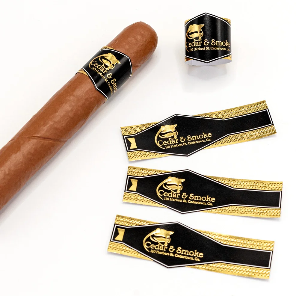 Label Band for Cigars with Hot Stamped Gold Foil. Embossed Gold Stamping Sticker for Cigar and Cigarette Labels