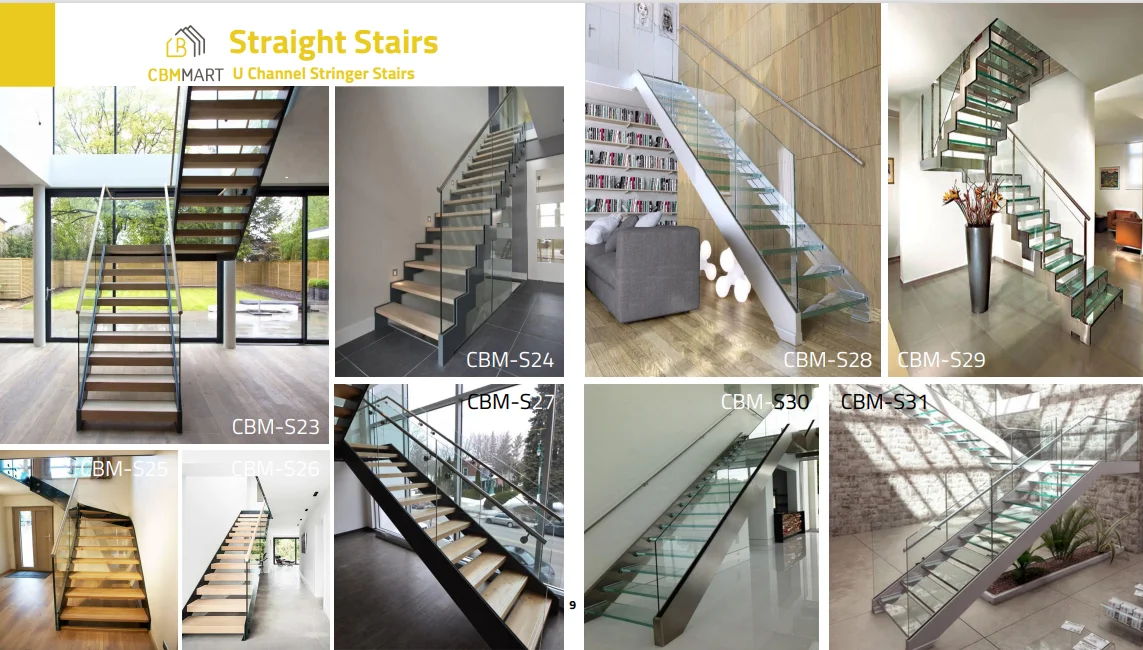 CBMmart High Quality Custom  Indoor Wood Stairs Wooden Staircases Iron Metal Balusters