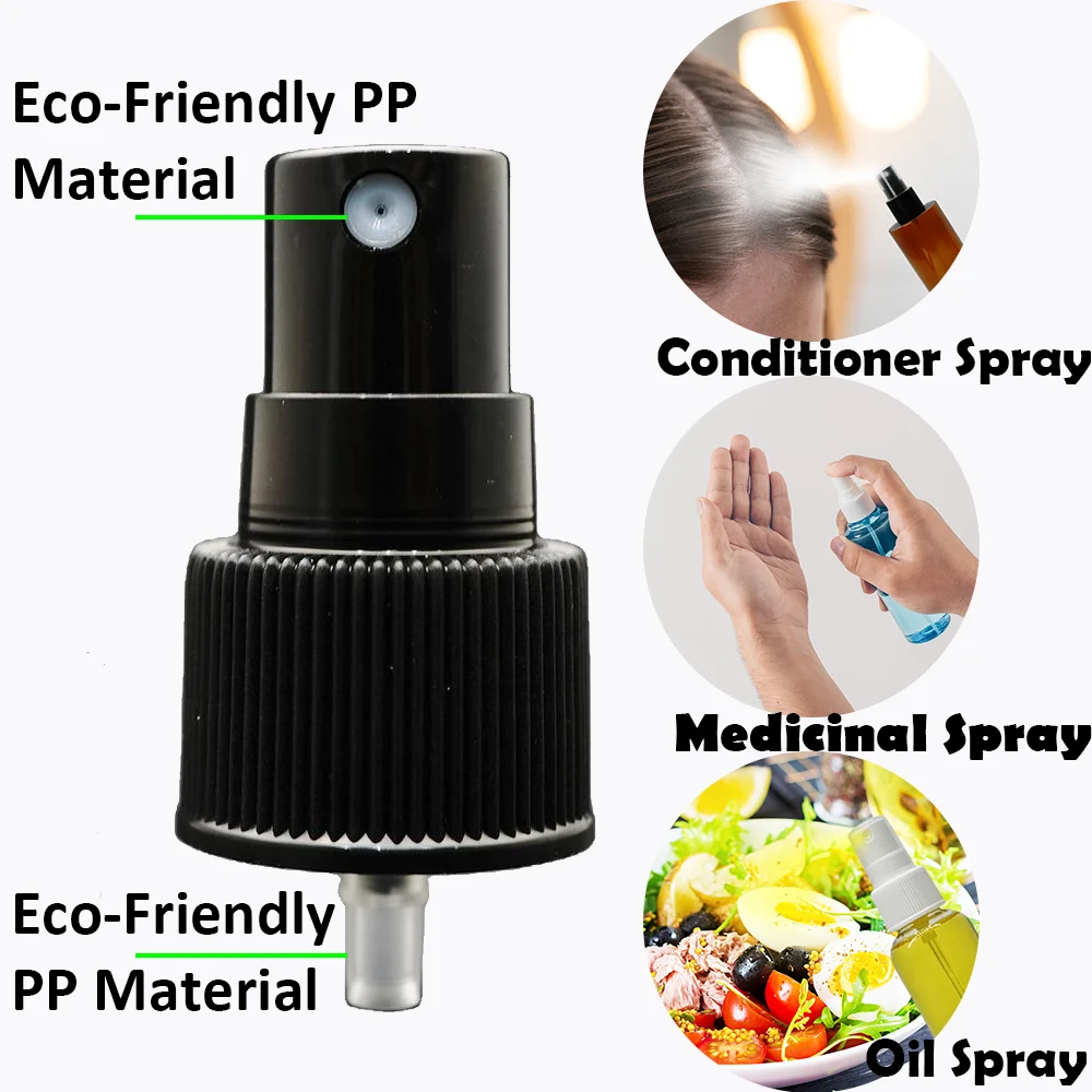 24/410  Black Mist Oil Sprayer Bottle Spray Plastic Cap, Essential Oil Spray Mist Nozzle