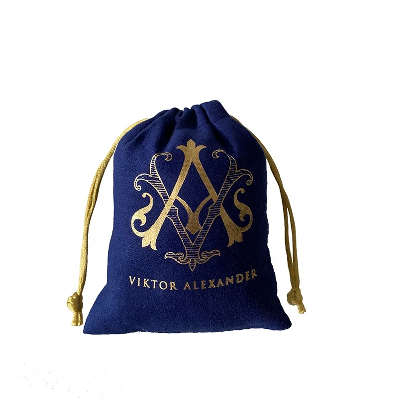 Accept Custom Logo 9*12cm  Drawstring  Suede Blue Students Pencil Pouches  Bags