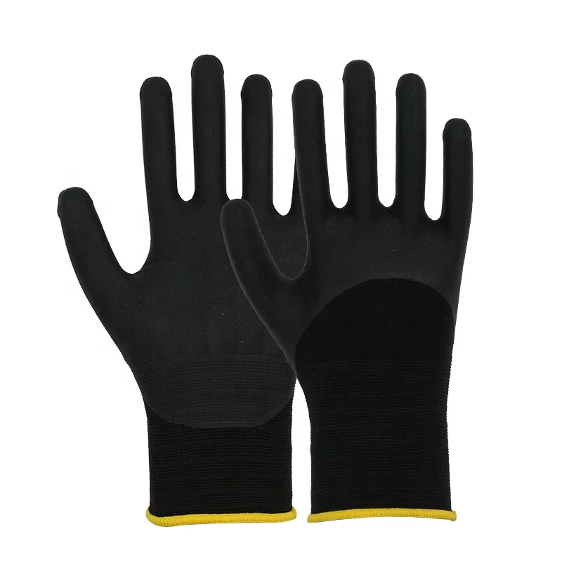 comfortable ultra-light flexible pure black colorful 15G Nylon polyester Spandex Liner Nitrile foam dipped garden work Gloves