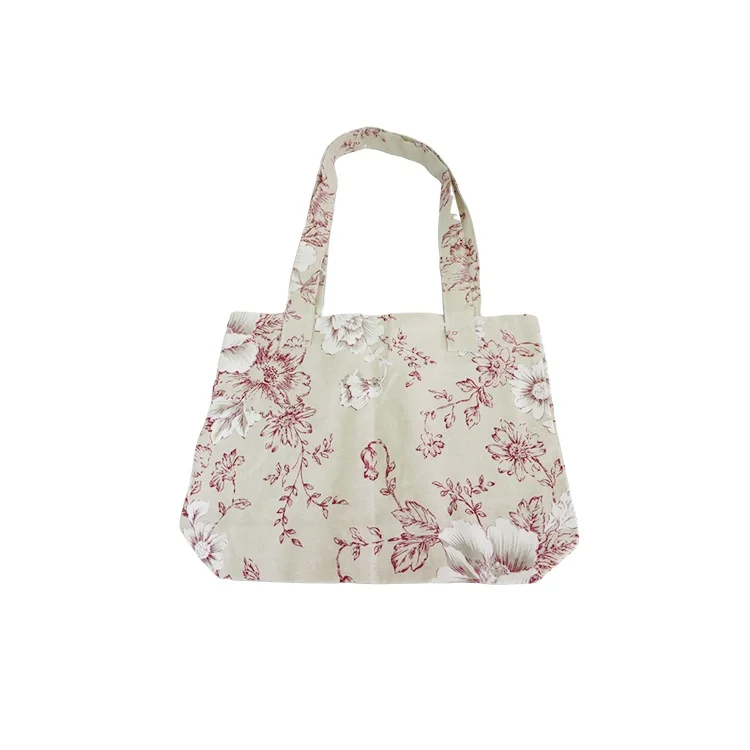 Custom Premium Fashion Ladies Vintage Student Flowers Printing Canvas Tote Bag Cotton Shopping Bag