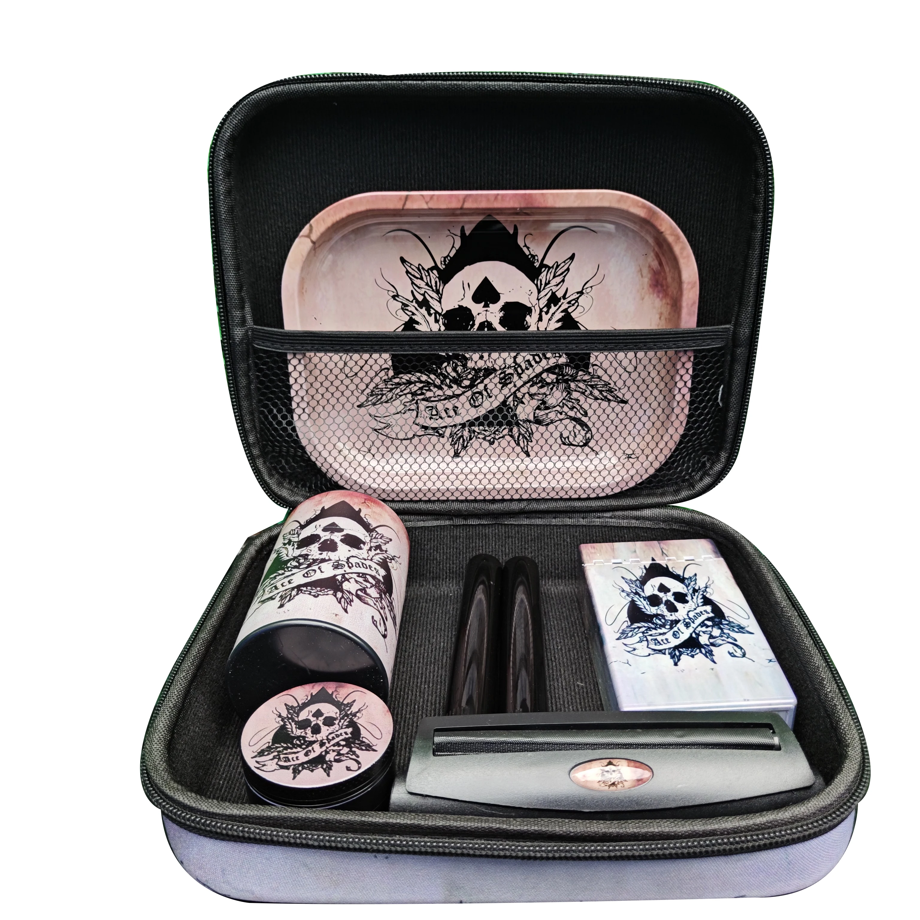 Custom  Cigarette Tray Grinder Herb Storage Tank Six-in-one Tobacco Can Tray Set Smoking Accessories Set Kit For Gift