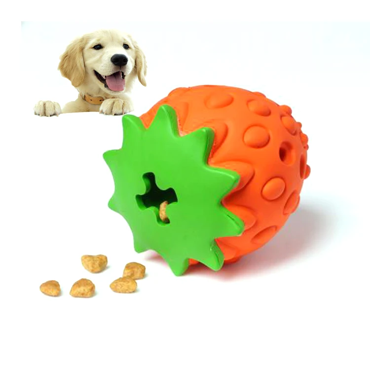 
Factory Wholesale Rubber Strawberry Dog Treat Dispenser Ball Chew Toy 