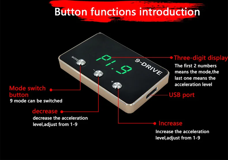 New Design Electronic Throttle Controller Car Accelerator 9 Drives 5 Modes Throttle Controller China Factory