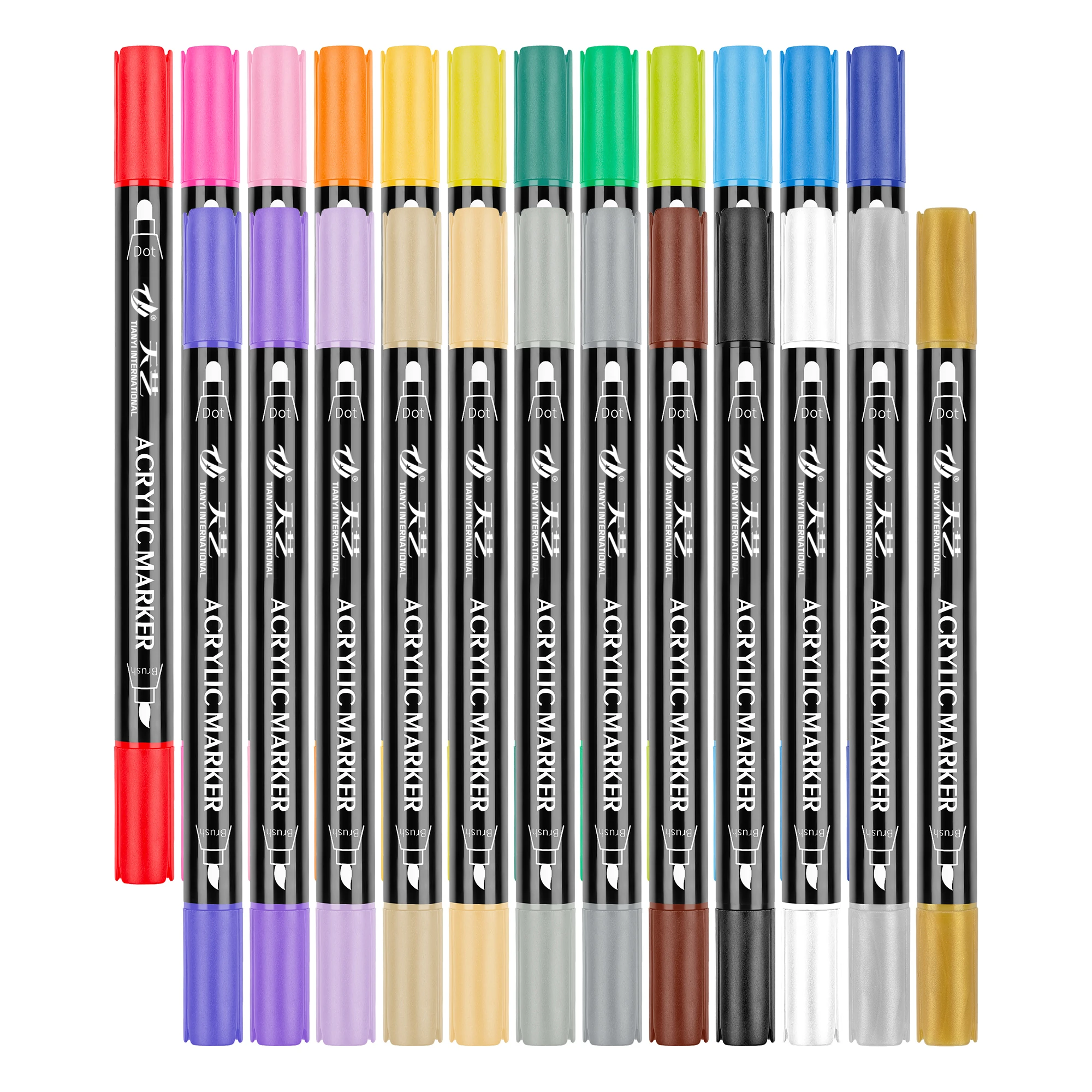 Acrylic Marker with Medium Tip and Brush Tip,Paint Markers for Rock Painting, Ceramic, Wood, Plastic, Calligraphy, Scrapbooking