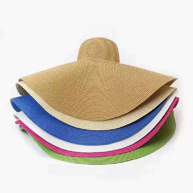 Wholesale Fashion Large Wide Brim Floppy Beach Sun Hats Oversized Foldable Straw Hat for Women