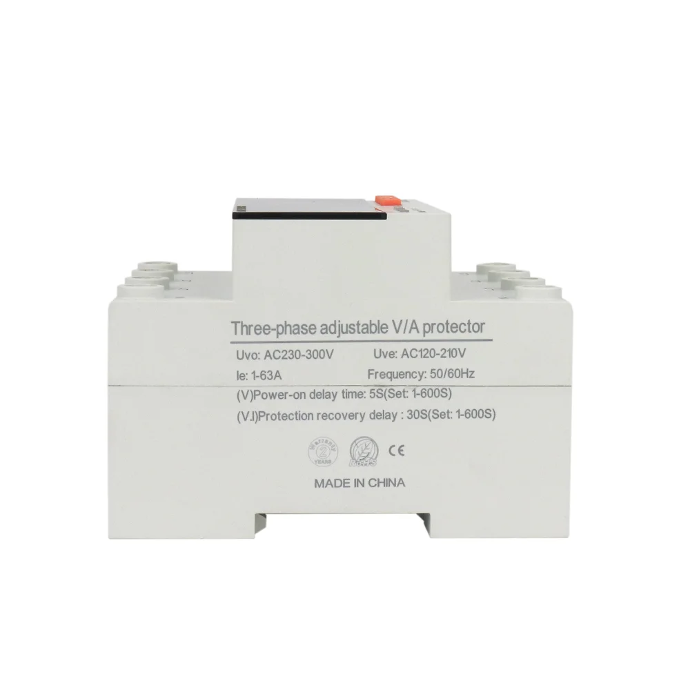 63A 80A 3P+N Din Rail Voltmeter Ammeter Adjustable Over and Under Voltage Current Limit protection Monitor Six Digital Display