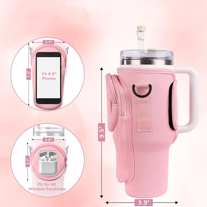 2024 water bottle sleeve bag New design 30oz neoprene water bottle carrier bag with phone pocket for st sta 40 oz tumbler