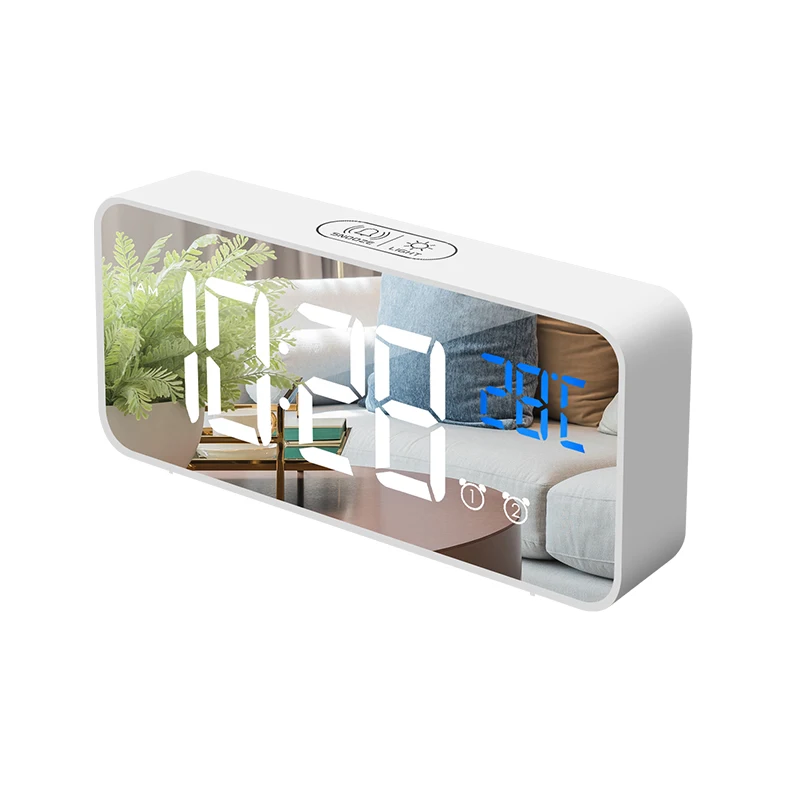 Hot Sell Mirror LED Alarm Clock Multi-function Digital Electronic Temperature Snooze Clock Table