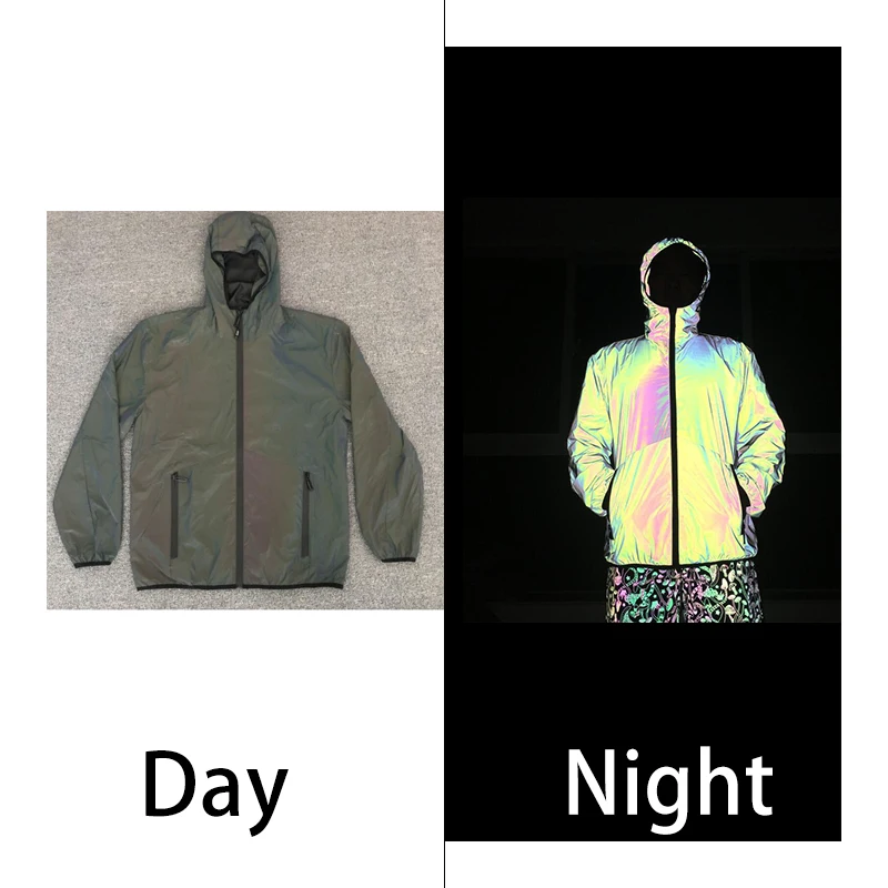Latest design Unisex Windbreaker Rainbow Reflective Jackets Full Zip Jacket For Men