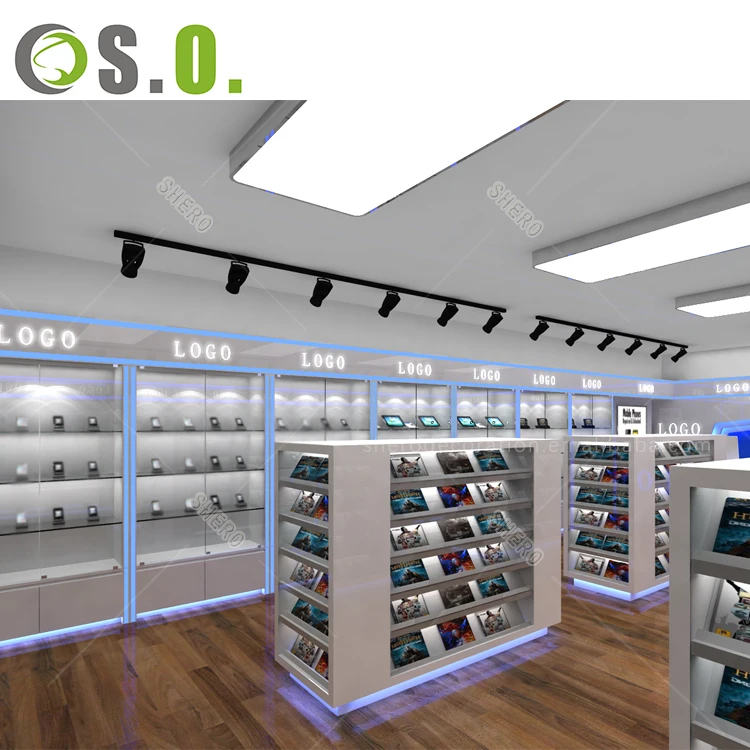 retail electronic shop cabinet mobile shop counter electronic store design