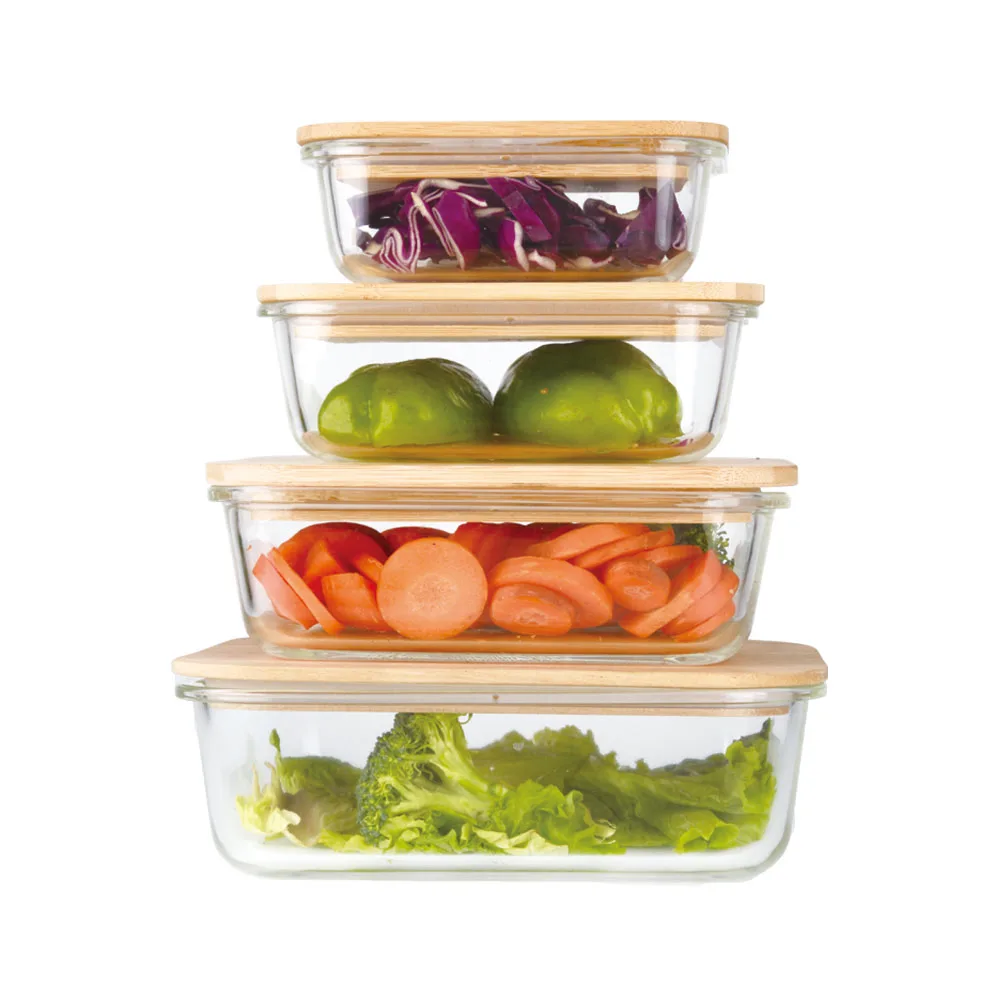 Plastic-free glass food storage set with Sustainable Bamboo Tops