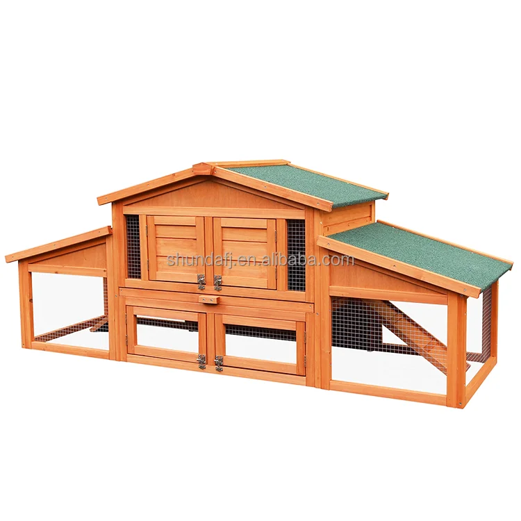 SDR014-01 Wooden Rabbit Hutch Bunny Hutch Guinea Pig House with Removable Tray Double Ramp