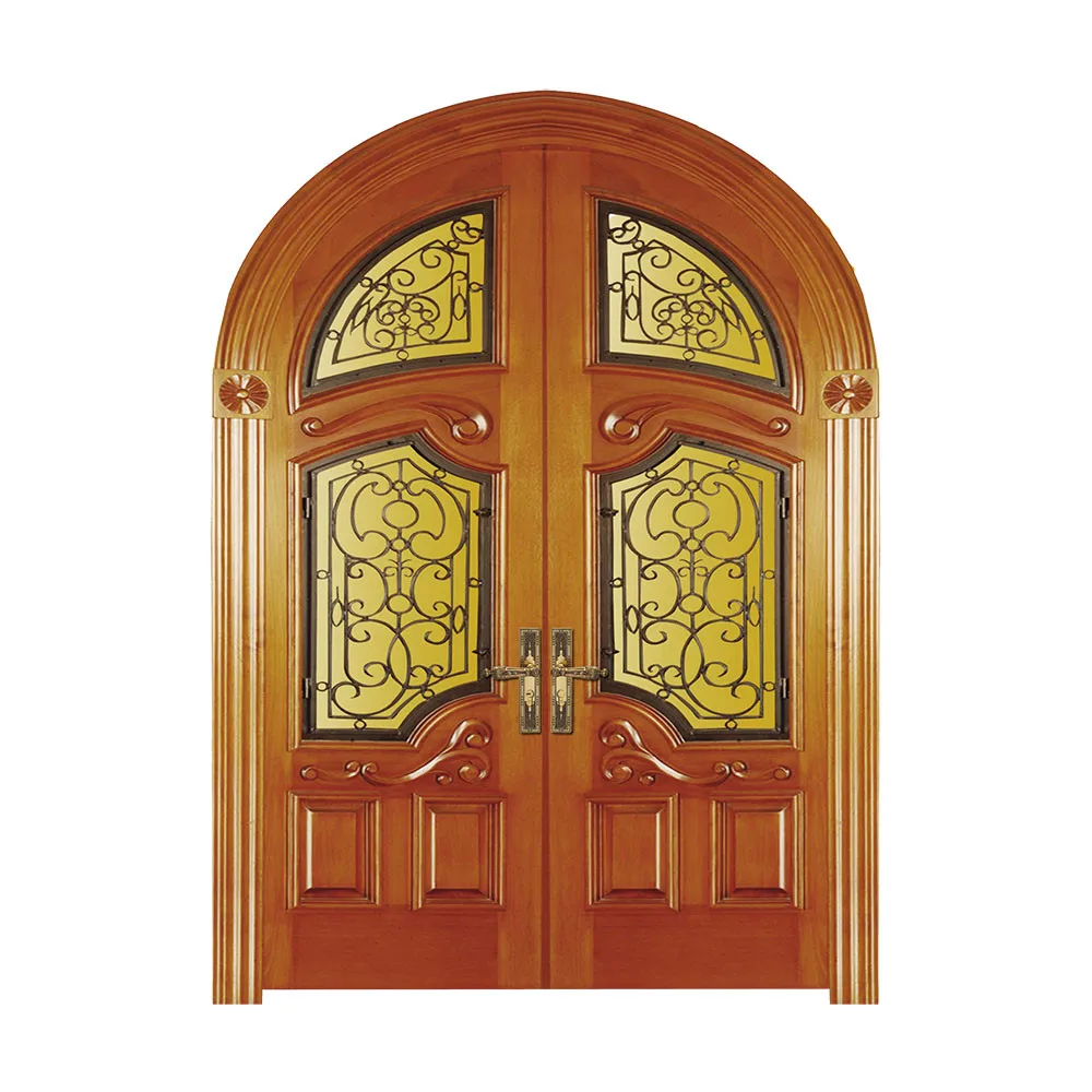Traditional Indian Kerala arch wrought iron wooden main front door design