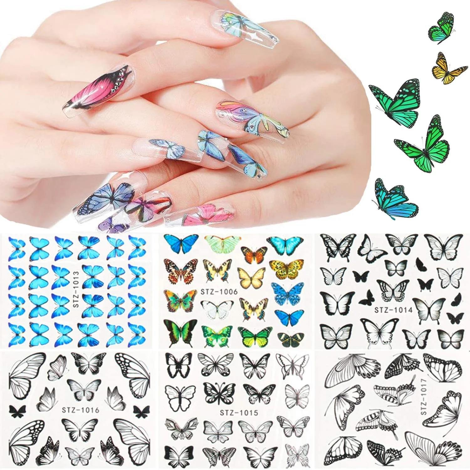 Colorful Nail Wraps Stickers Decals Nail Sticker Art Designer Butterfly Nail Sticker with Different Types