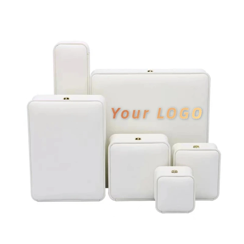 White Luxury PU Leather Jewelry packaging Box With Hot Stamping Customized Logo For Jewellery
