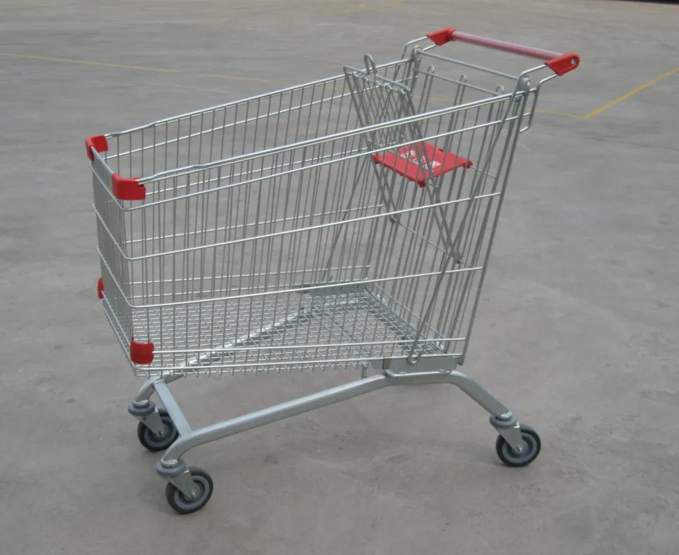 MOQ 100 PCS 240L large supermarket trolley with 4 wheels, shopping trolley for Europe supermarkets