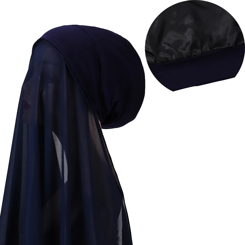 Newest Chiffon hijab with Satin Lined Bonnet Underscarf Custom made instant Hijab with Cap Silk Satin undercap
