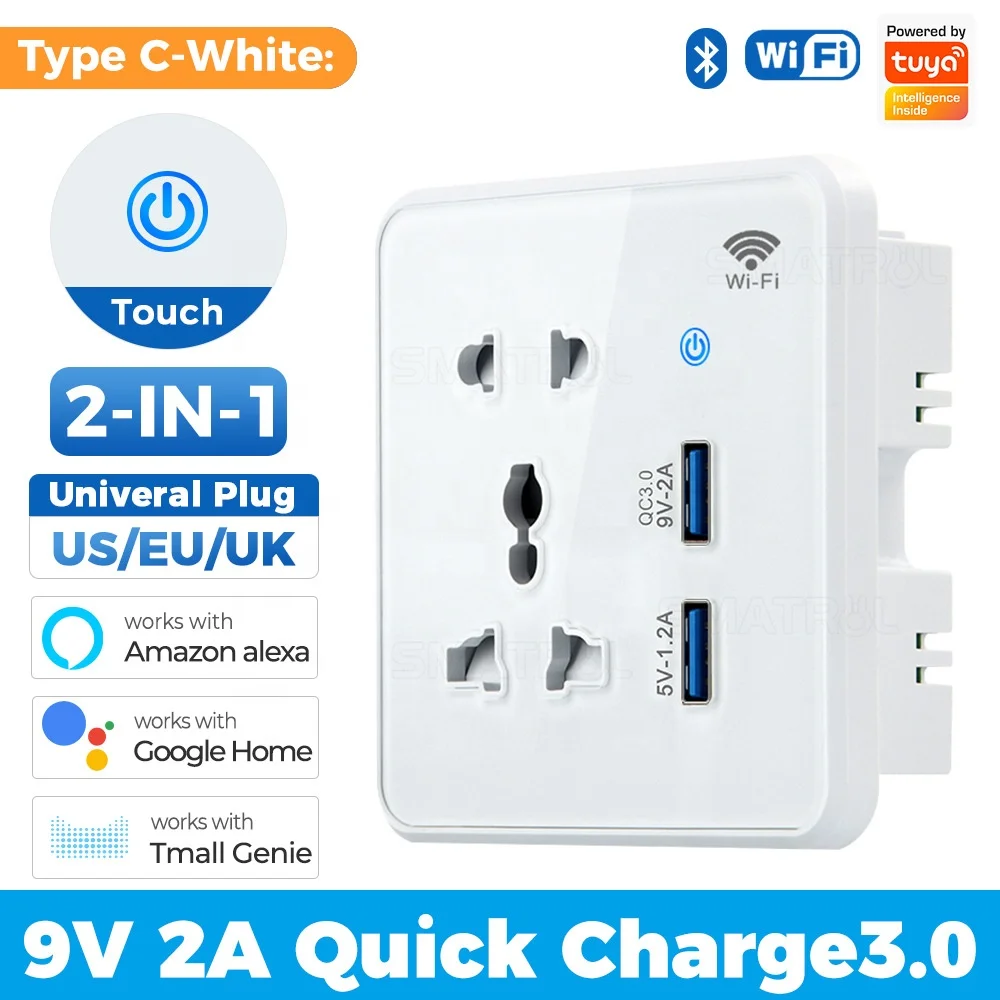 Tuya Bluetooth Великобритании ЕС французский 86 ПК Стекло Smart Wifi разъем USB Alex Google Home контроль прикосновения сроки розетки беспроводной доступ в Интернет
