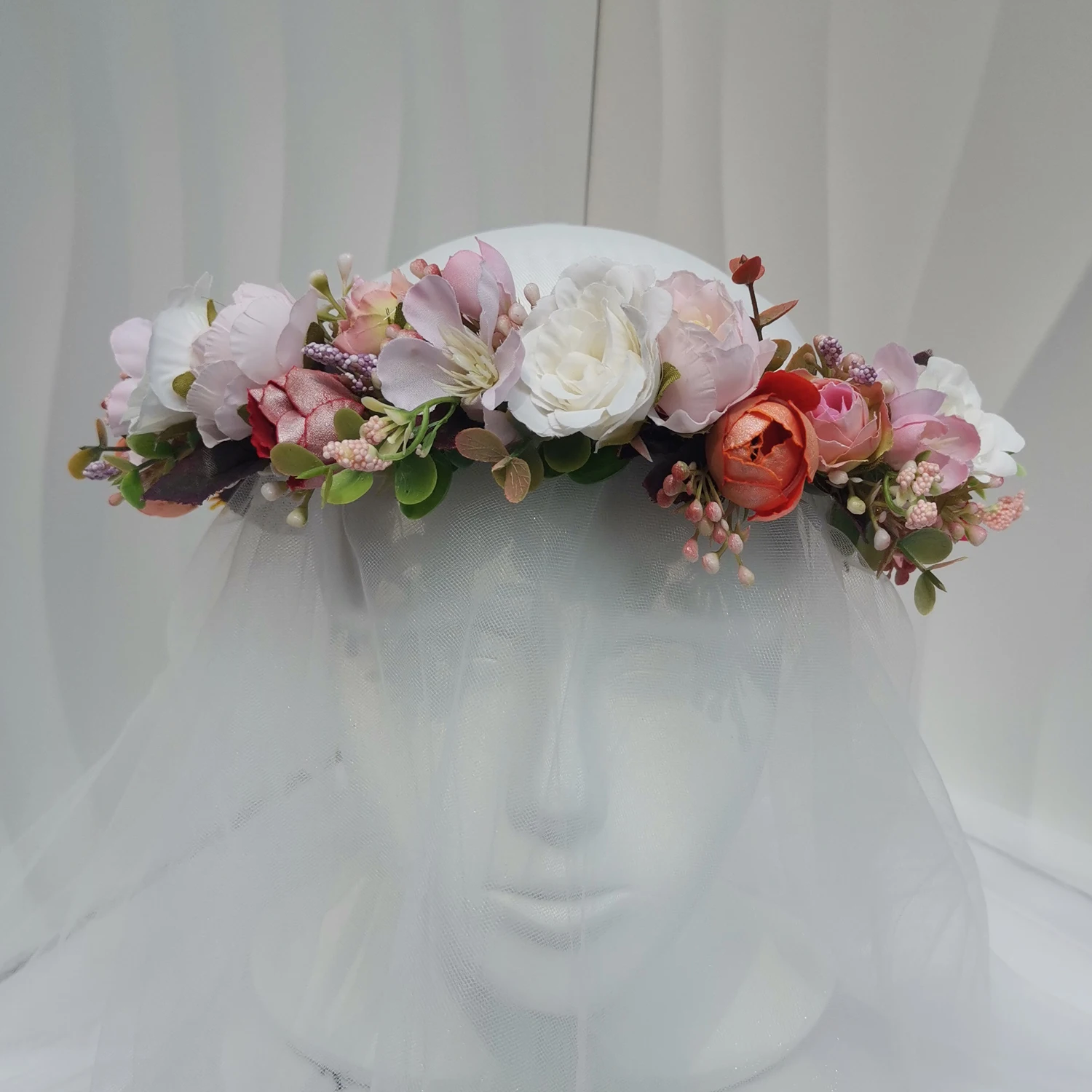 Floral Headpiece Garland Halo Photo Shoot Flower Crown Christmas Red Headband Wedding Headdress Bride Corolla Hairwear Wreath