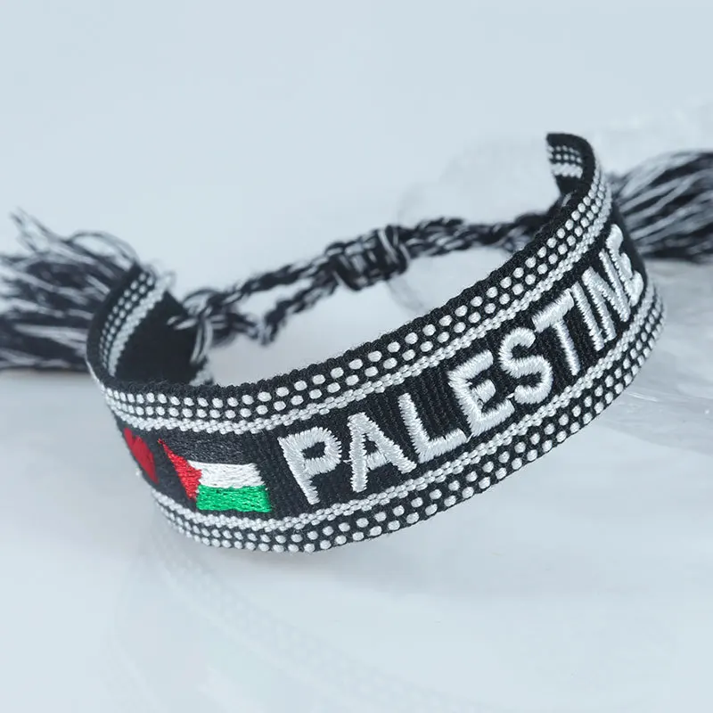 Customized Letters Embroidered Palestine Tassel Wristbands Woven Friendship Bracelet Embroidery Decor Bracelets Gifts