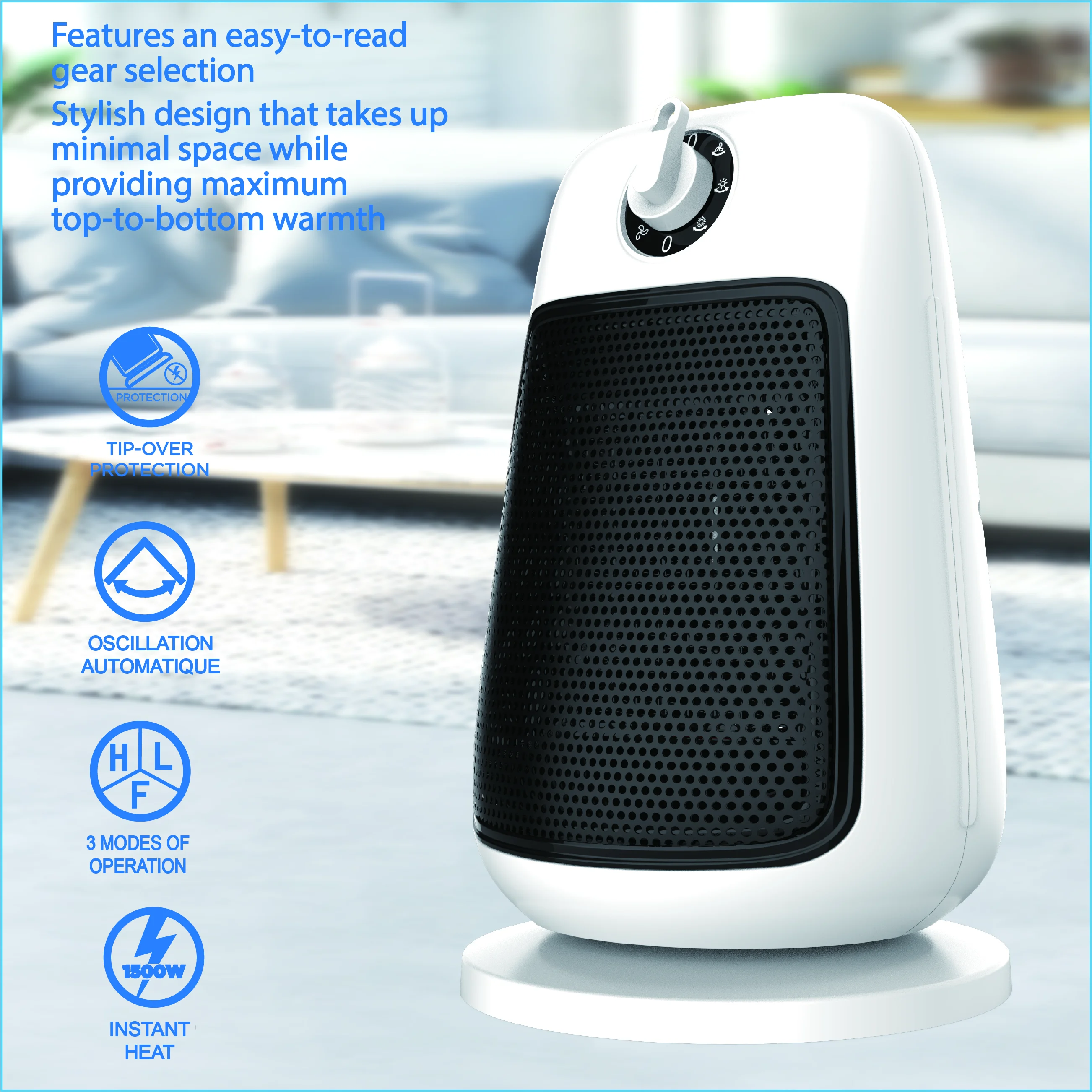 Electric PTC Air Heater Portable Room Mini Heating Stove Fan Radiator Warmer Machine