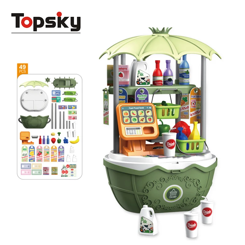 2 In 1 Portable Children Kitchen Set Supermarket Shopping Play House Toys Simulation Cooking Experience Kitchen Set Toys