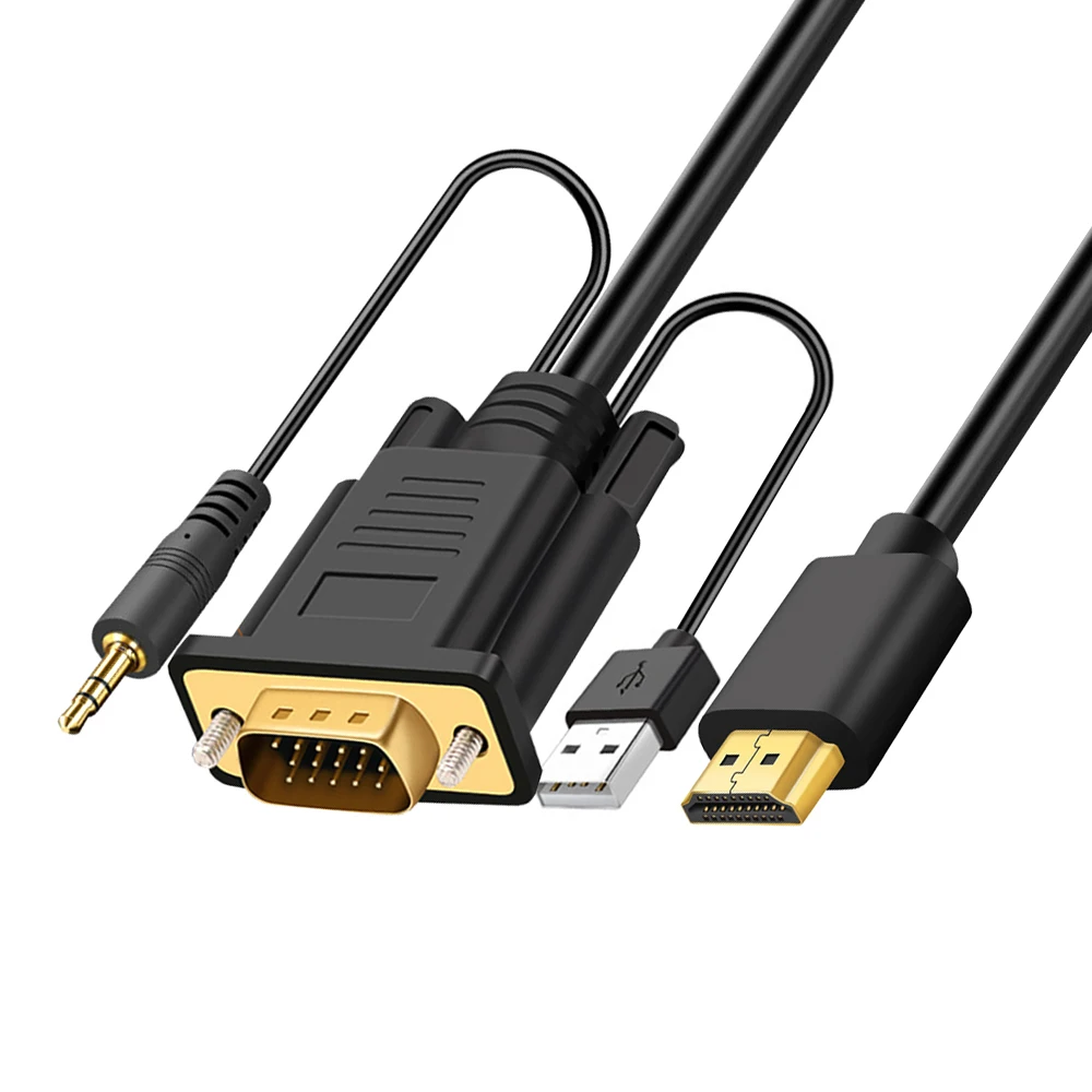 Multifunctional HDMI to VGA Cable with 3.5mm audio black HD video converter male to male 1 in 1 1m 2m 3m 5m