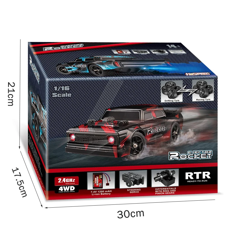 QS New Design 1:16 Scale Remote Control Racing Car Children Toys 4WD R/C Atomize Drifting Light Vehicle Toy With Detachable Tyre