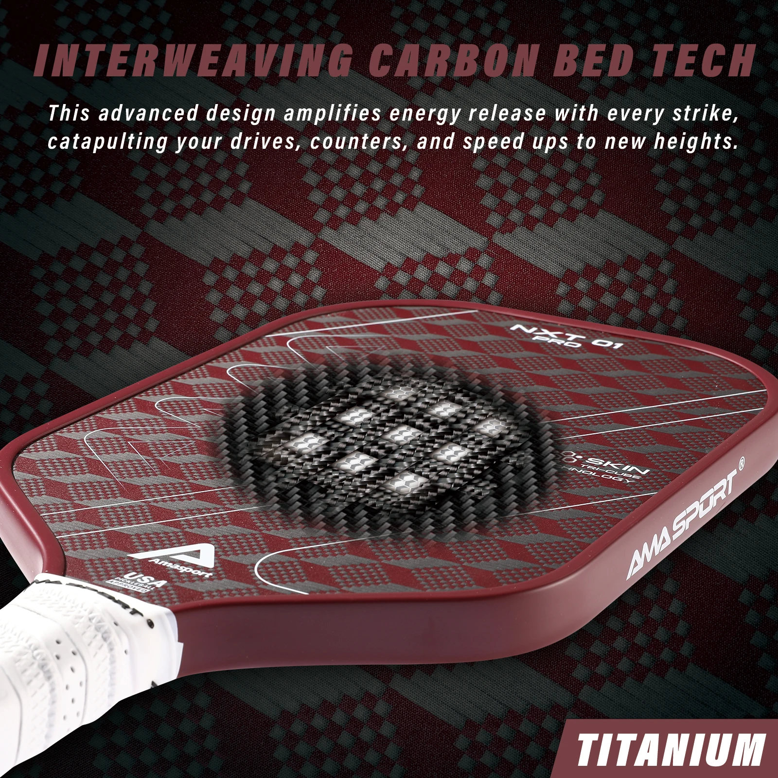 AMASPORT Upgraded NXT01 Pro Custom PP Honeycomb Carbon Fiber Pickleball Paddle Rackets