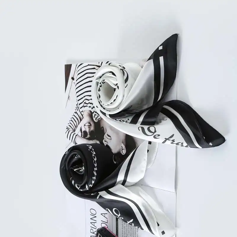 Женский квадратный черный Шелковый Атласный головной шарф с индивидуальным логотипом